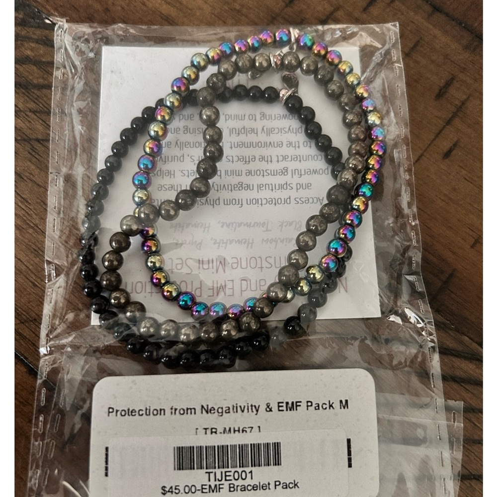 NWT Protection from Negativity & EMF Bracelet Pack /3 tiny gemstone bracelets